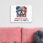 英語ブルドッグ7月4日Merica Sunglasses USA キャンバスプリント (インサイチュ (リビング))