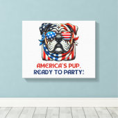 英語ブルドッグ7月4日Merica Sunglasses USA キャンバスプリント (インサイチュ (ウッドフロア))