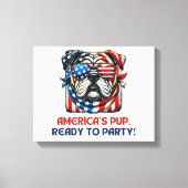 英語ブルドッグ7月4日Merica Sunglasses USA キャンバスプリント (正面)