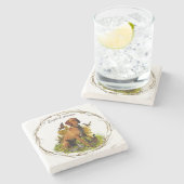 英語ポインタ、鳥狩り ストーンコースター (横)