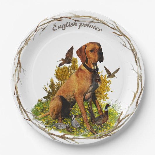 英語ポインタ、鳥狩り ペーパープレート (正面)