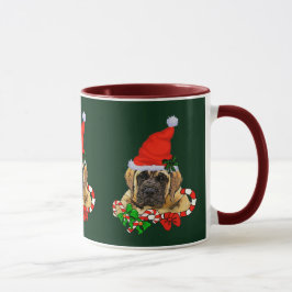 英語マスティフの子犬のクリスマスプレゼント マグカップ
