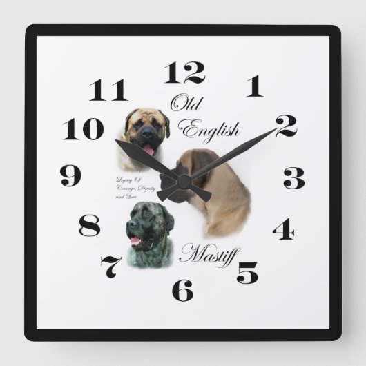 英語マスティフ美術 スクエア壁時計 (正面)