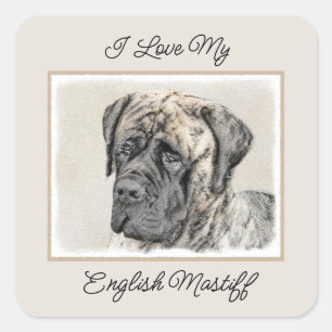英語マスティフ(ブリンドル) 絵画ズ – Dog Art スクエアシール