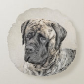 英語マスティフ（ブリンドル） 絵画ズ – Dog Art ラウンドクッション (正面)
