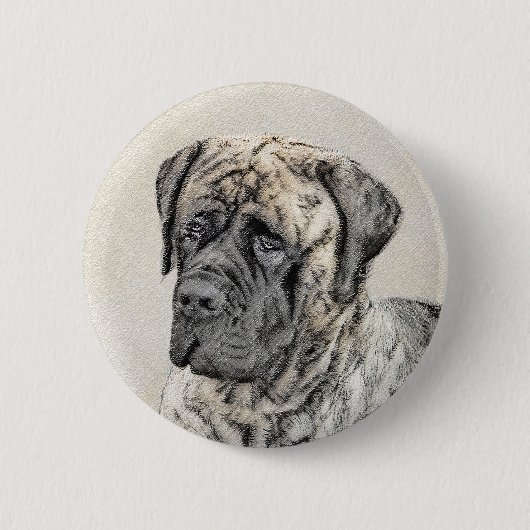 英語マスティフ（ブリンドル） 絵画ズ – Dog Art 缶バッジ (正面)