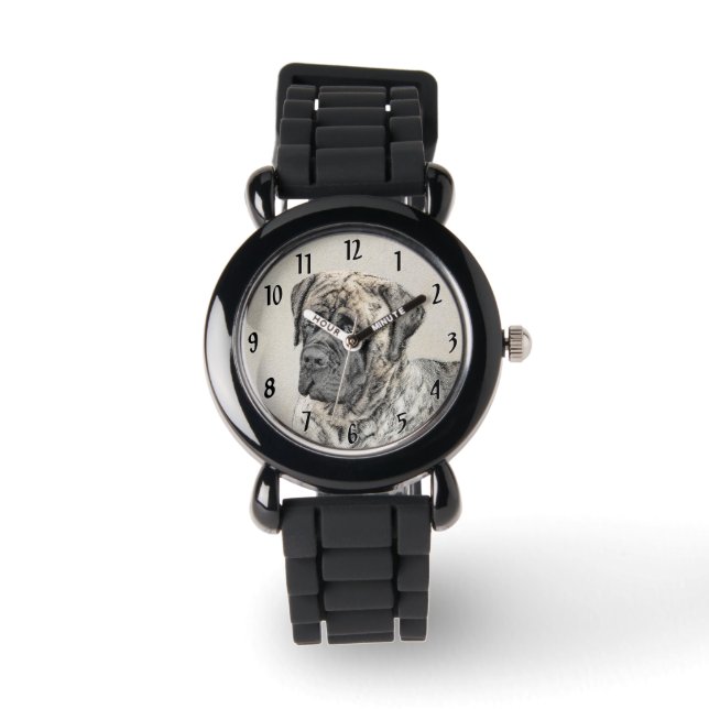 英語マスティフ（ブリンドル） 絵画ズ – Dog Art 腕時計 (正面)