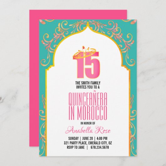 英語モロッコキンセニェラアラビアンナイツピンクAQ 招待状 (正面/裏面)