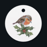 英語ロビンin the Holly Christmas giftラベル フェイバータグ<br><div class="desc">手に入れた芸術。今年のクリスマスプレゼントにピザを追加するこの甘い小さなパステルペンシルと水の色ロビンギフトラベル。混合メディア：パステルペンシル、水彩画、デジタルアート</div>