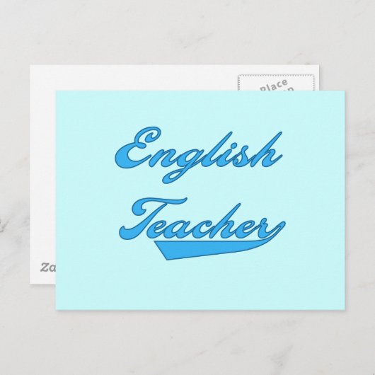 英語先生ブルー文字Tシャツとギフト ポストカード (正面/裏面)