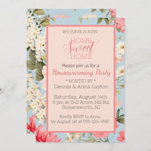 英語国側フローラ引っ越し祝いパーティーパーティー 招待状 (正面/裏面)