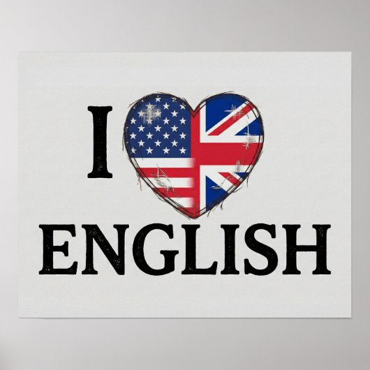 英語大好き - アメリカとイギリスの旗ハートデザイン ポスター (正面)