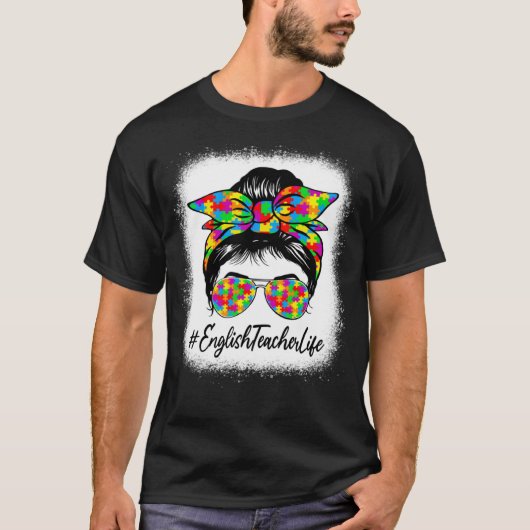 英語教師のオバブン 自閉症の理解を促進する Tシャツ (正面)