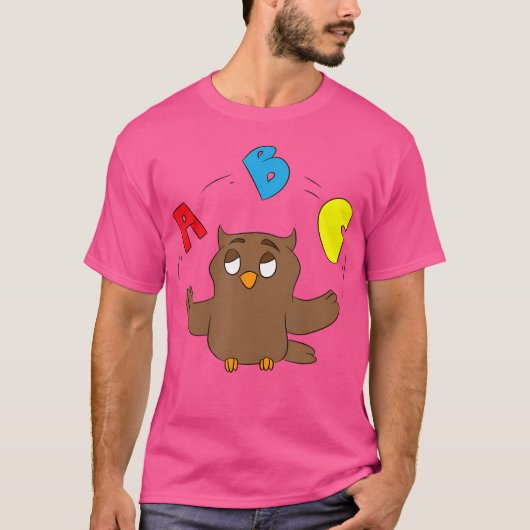 英語教師ジャグリングデザイン梟先生 Tシャツ (正面)