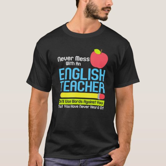 英語教師ユーモア 読書 語彙 文法 Tシャツ (正面)