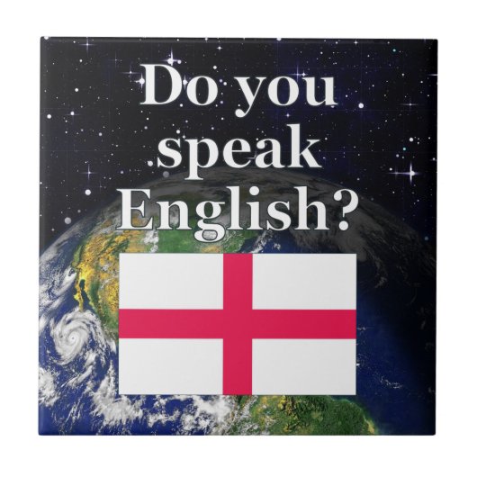 英語話ですか?英語。国旗と地球 タイル (正面)