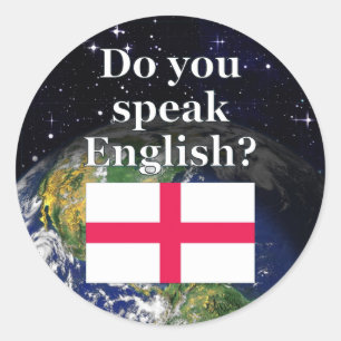 英語話ですか?英語。国旗と地球 ラウンドシール