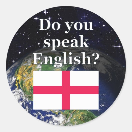 英語話ですか?英語。国旗と地球 ラウンドシール (正面)