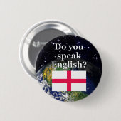 英語話ですか?英語。国旗と地球 缶バッジ (正面&裏面)