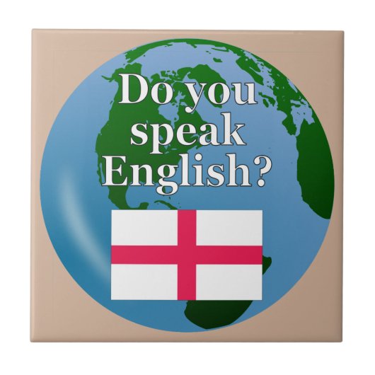 英語話では「英語は?」国旗とグローブ タイル (正面)