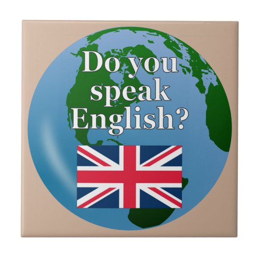 英語話では「英語は?」国旗とグローブ タイル (正面)