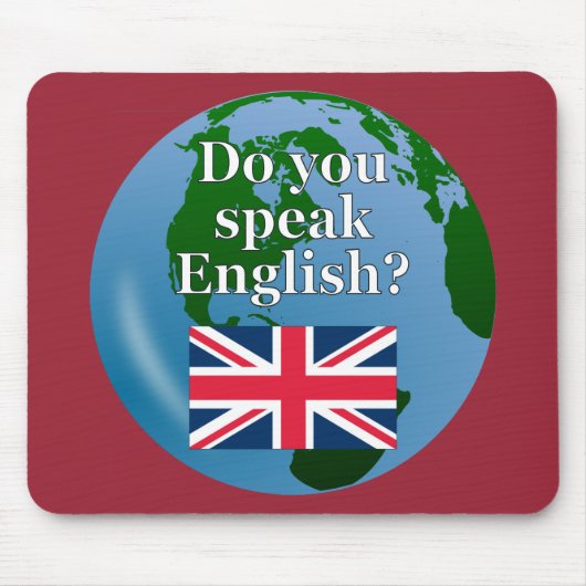 英語話では「英語は?」国旗とグローブ マウスパッド (正面)