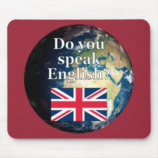 英語話では「英語は？」国旗と地球 マウスパッド (正面)