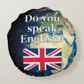 英語話では「英語は？」国旗と地球 ラウンドクッション (裏面)