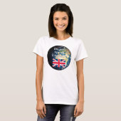 英語話では「英語は?」国旗と地球 Tシャツ (正面フル)
