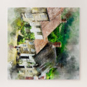 英語，イングランド，村，住宅，カントリーサイド，コテージ ジグソーパズル (横)