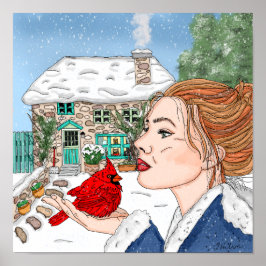 英語(鳥)ショウジョウコウカンチョウの前のコテージ ポスター