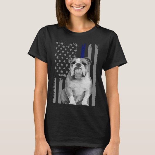 英語BULLDOG - FLAG American Thin Blue Line USA Tシャツ (正面)