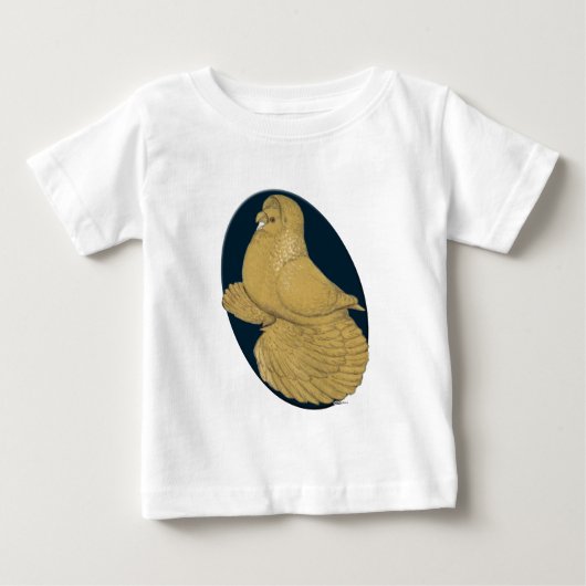 英語Trumpeter Pigeon:黄色い楕円形 ベビーTシャツ (正面)