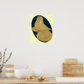 英語Trumpeter Pigeon：黄色い楕円形 ポスター (キッチン)