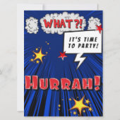 英雄の漫画本の採用のパーティー 招待状 (裏面)