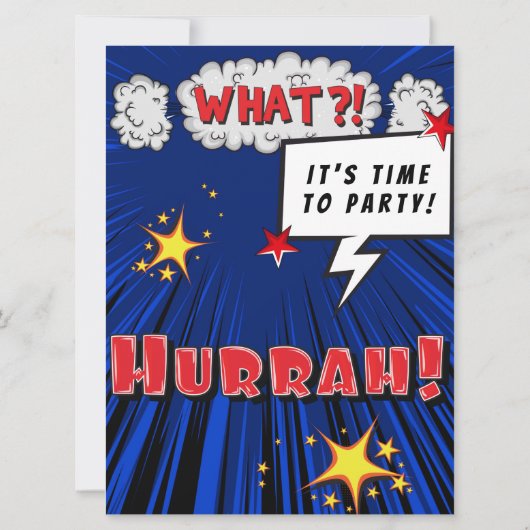 英雄の漫画本の採用のパーティー 招待状 (裏面)