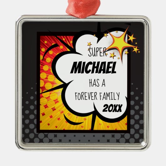 英雄の漫画本の採用、家族のギフト メタルオーナメント (正面)