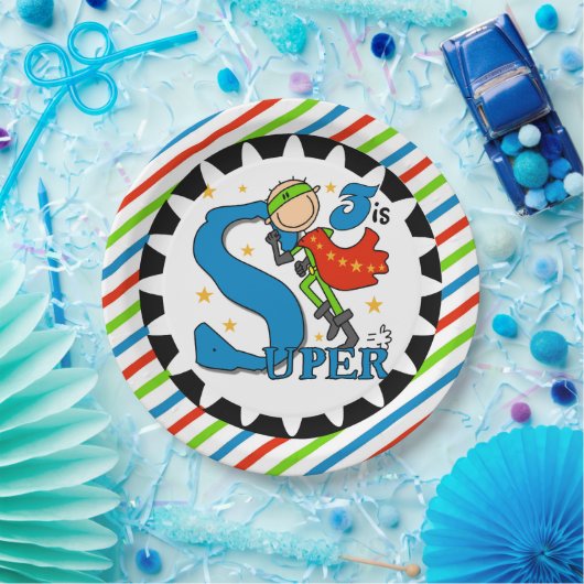 英雄の男の子の第3誕生日の紙皿 ペーパープレート (パーティー)