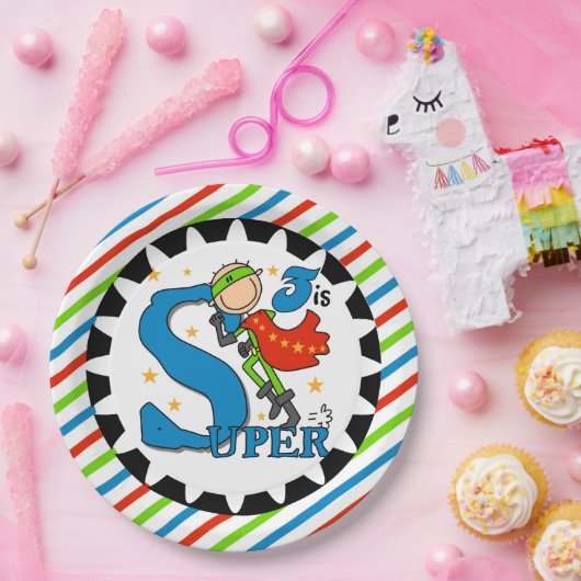 英雄の男の子の第3誕生日の紙皿 ペーパープレート (パーティー)