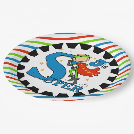 英雄の男の子の第3誕生日の紙皿 ペーパープレート (アングル)