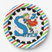 英雄の男の子の第3誕生日の紙皿 ペーパープレート (正面)