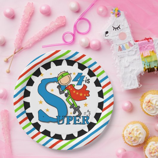英雄の男の子の第4誕生日の紙皿 ペーパープレート (パーティー)
