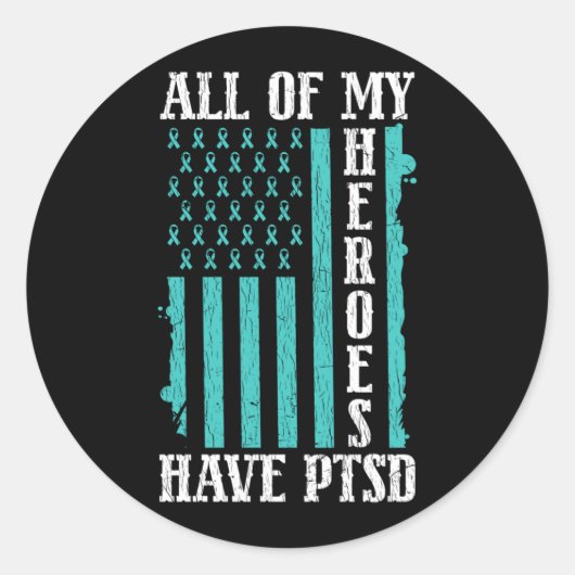 英雄はPTSD Mental Health Awareness ラウンドシール (正面)