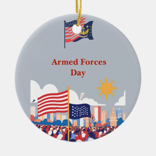 英雄を称える：軍隊の日のお祝い セラミックオーナメント (正面)