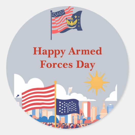 「英雄を讃える:軍隊の日のお祝い ラウンドシール (正面)