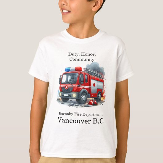 英雄的な消防士が街の炎を攻撃する Tシャツ (正面)