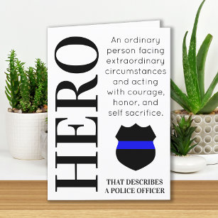 英雄薄型ブルーラインパーソナライズされた警察官 サンキューカード
