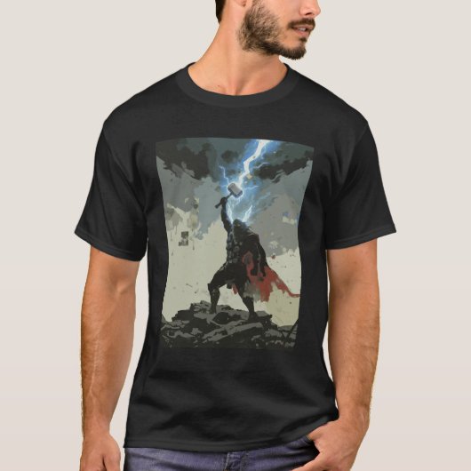 英雄 - 北欧神話の雷神 Tシャツ (正面)