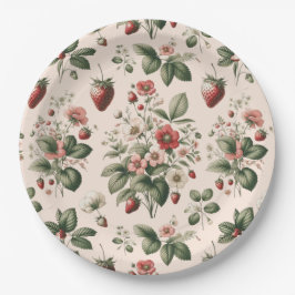 苺の模様の上にピンクのベリーの甘さ ペーパープレート