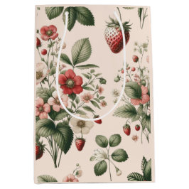 苺の模様の上にピンクのベリーの甘さ ミディアムペーパーバッグ